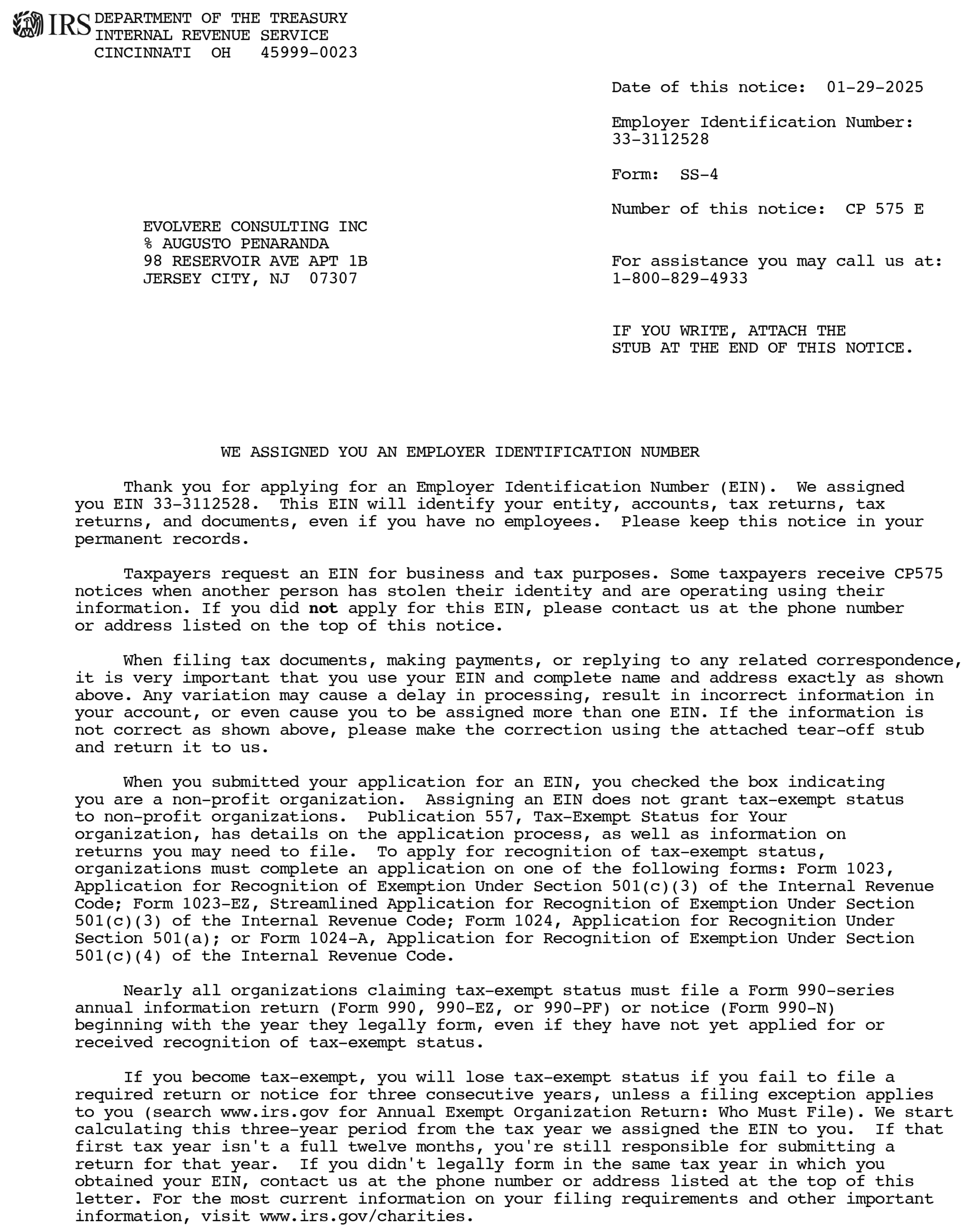 01 29 2025 EIN Confirmation Letter 1 scaled
